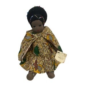 Handmade African Doll Folk Art Textile Doll Beaded‎ Hair Tribal Wool Cotton